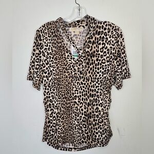 Michael Kors Leopard Print Tie-Neck Blouse Size Large | Chic Animal Print Top